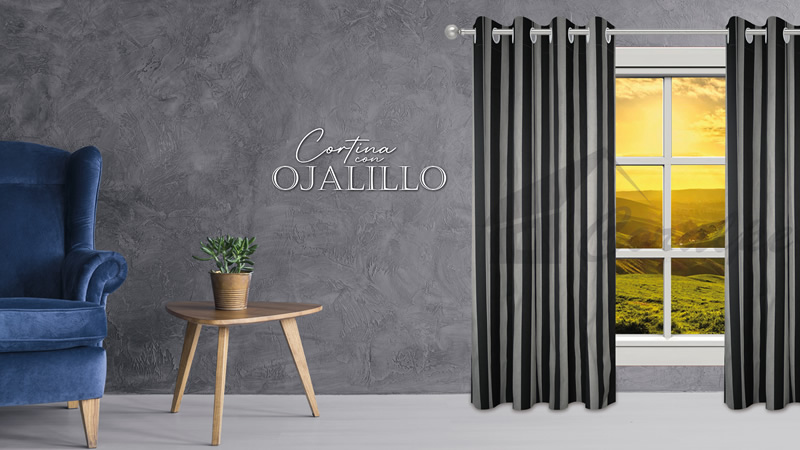 Cortinas con ojalillos de aluminio jacquard listado